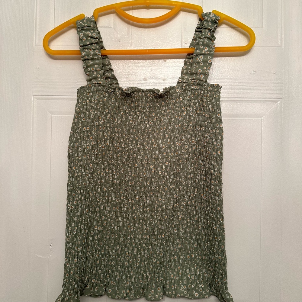 Green Floral Ruched Tank Top